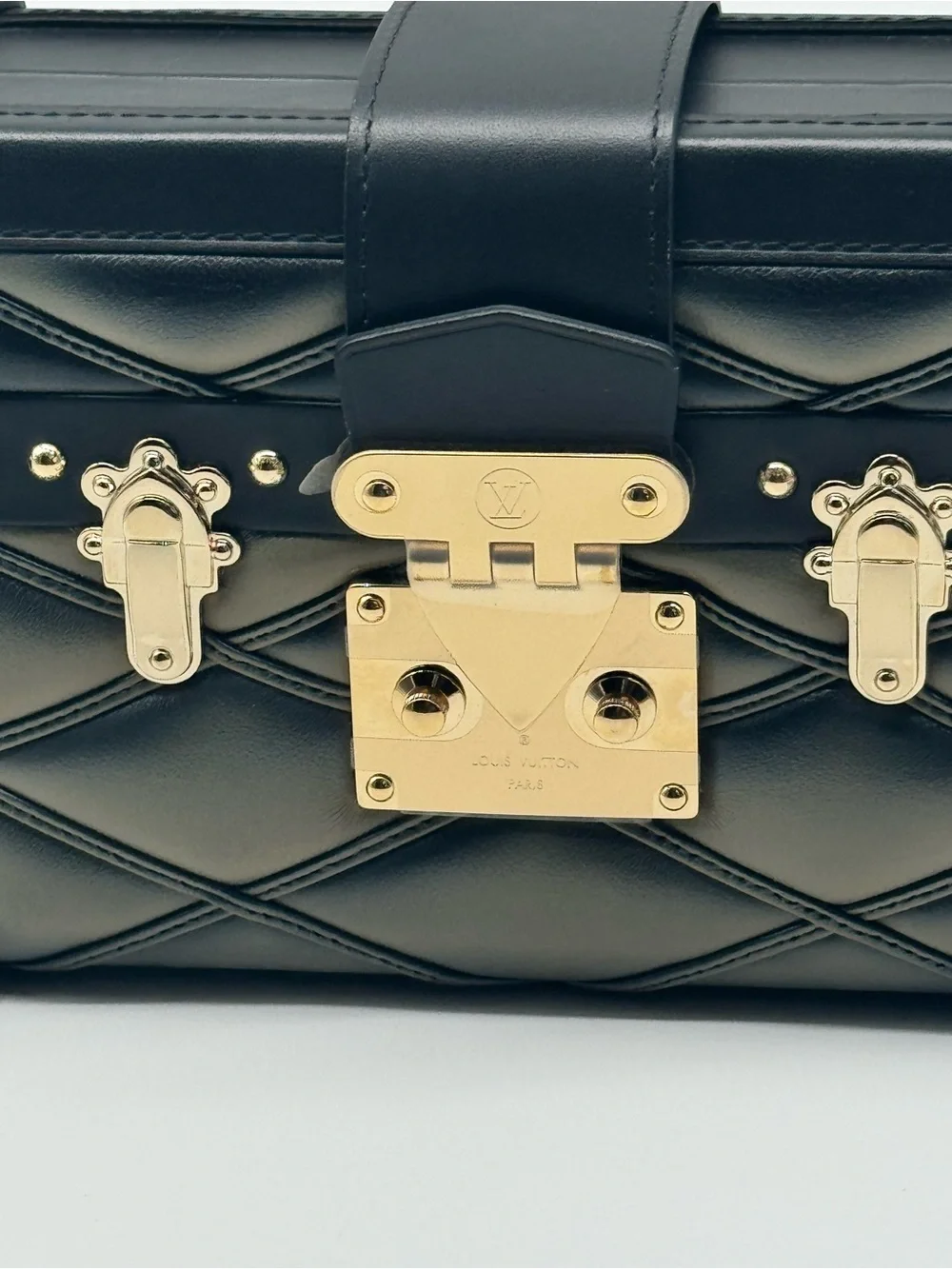 Lambskin Malletage Petite Malle Black Beige